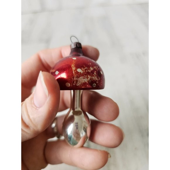 Vintage Mercury glass mushroom mini ornament Xmas tree red - Picture 3 of 9